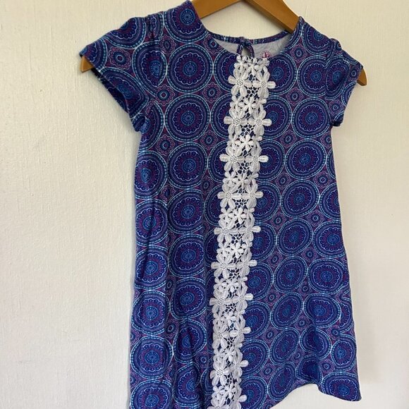 J.Khaki Shift Dress Girls Size 6 Blue Short Sleeve Flora Lace Kids Coastal Beach - Picture 2 of 5